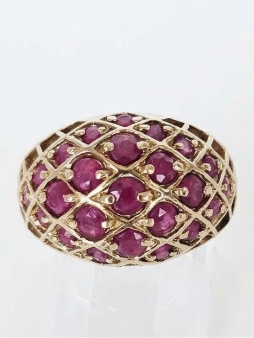 Vintage Genuine 1.60 Carat Ruby Cluster Dome Ring Gold Vermeil Size 8!